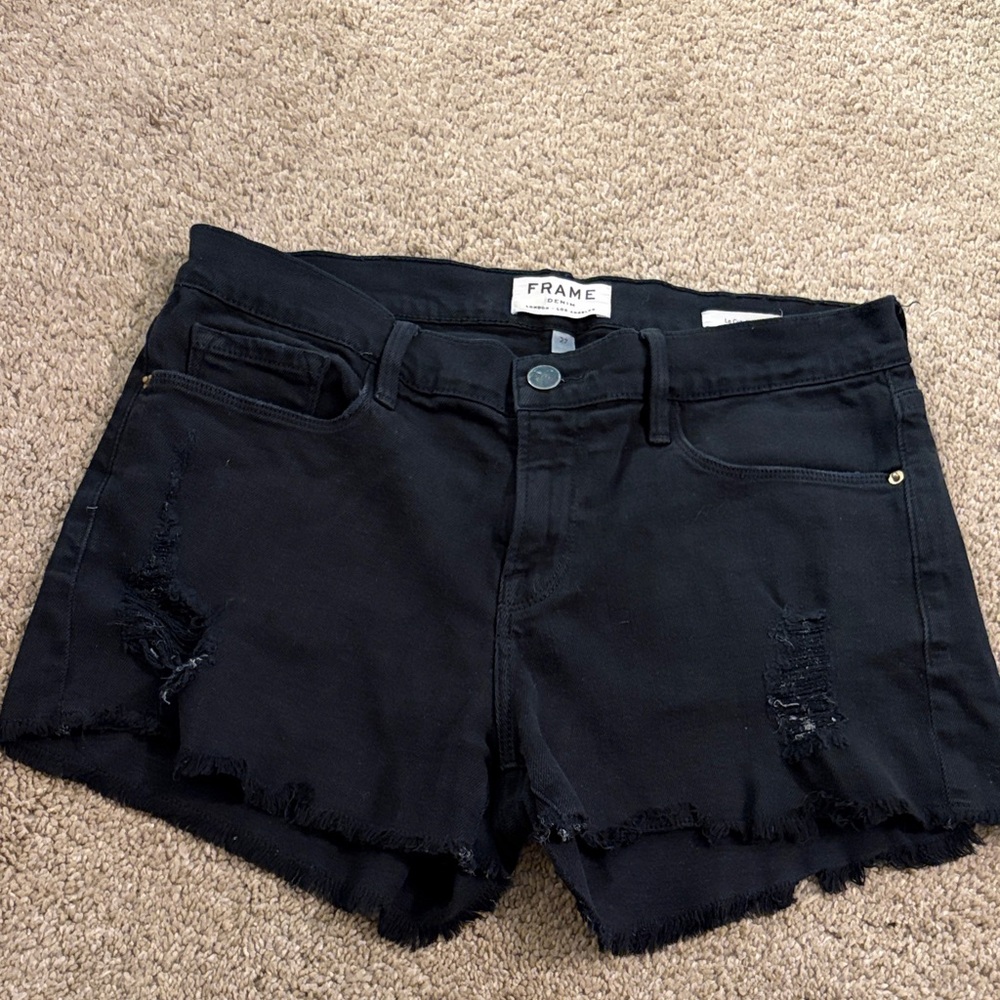 Frame Denim Black Distressed Cutoff Jean Shorts